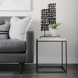 Nathan II 18" x 20" Square Top White Marble and Black Metal End/Side Table by Mercana at Eve Furniture