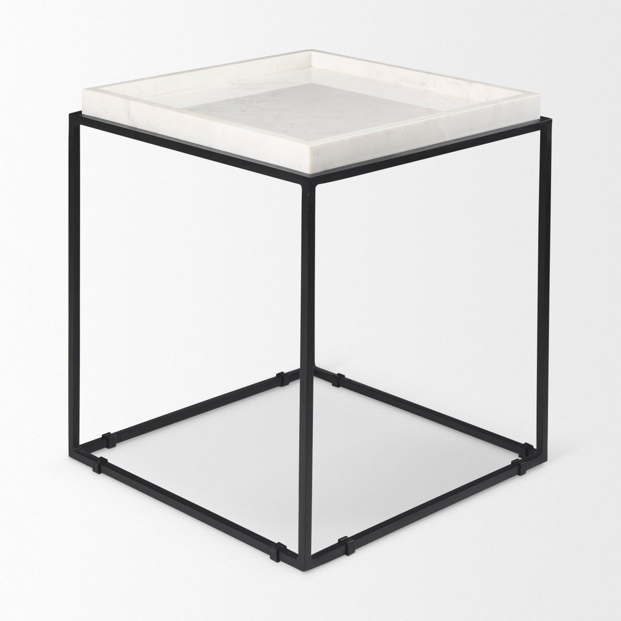 Nathan II 18" x 20" Square Top White Marble and Black Metal End/Side Table by Mercana at Eve Furniture
