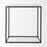 Nathan II 18" x 20" Square Top White Marble and Black Metal End/Side Table by Mercana at Eve Furniture
