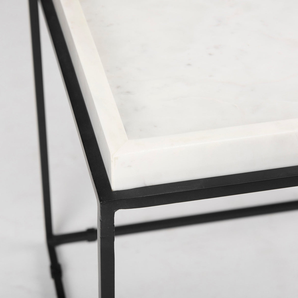 Nathan II 18" x 20" Square Top White Marble and Black Metal End/Side Table by Mercana at Eve Furniture