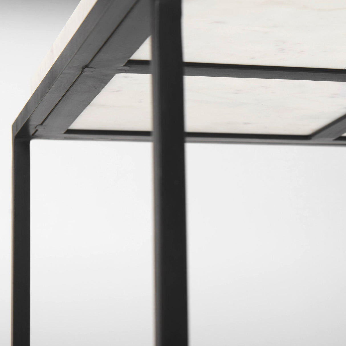 Nathan II 18" x 20" Square Top White Marble and Black Metal End/Side Table by Mercana at Eve Furniture