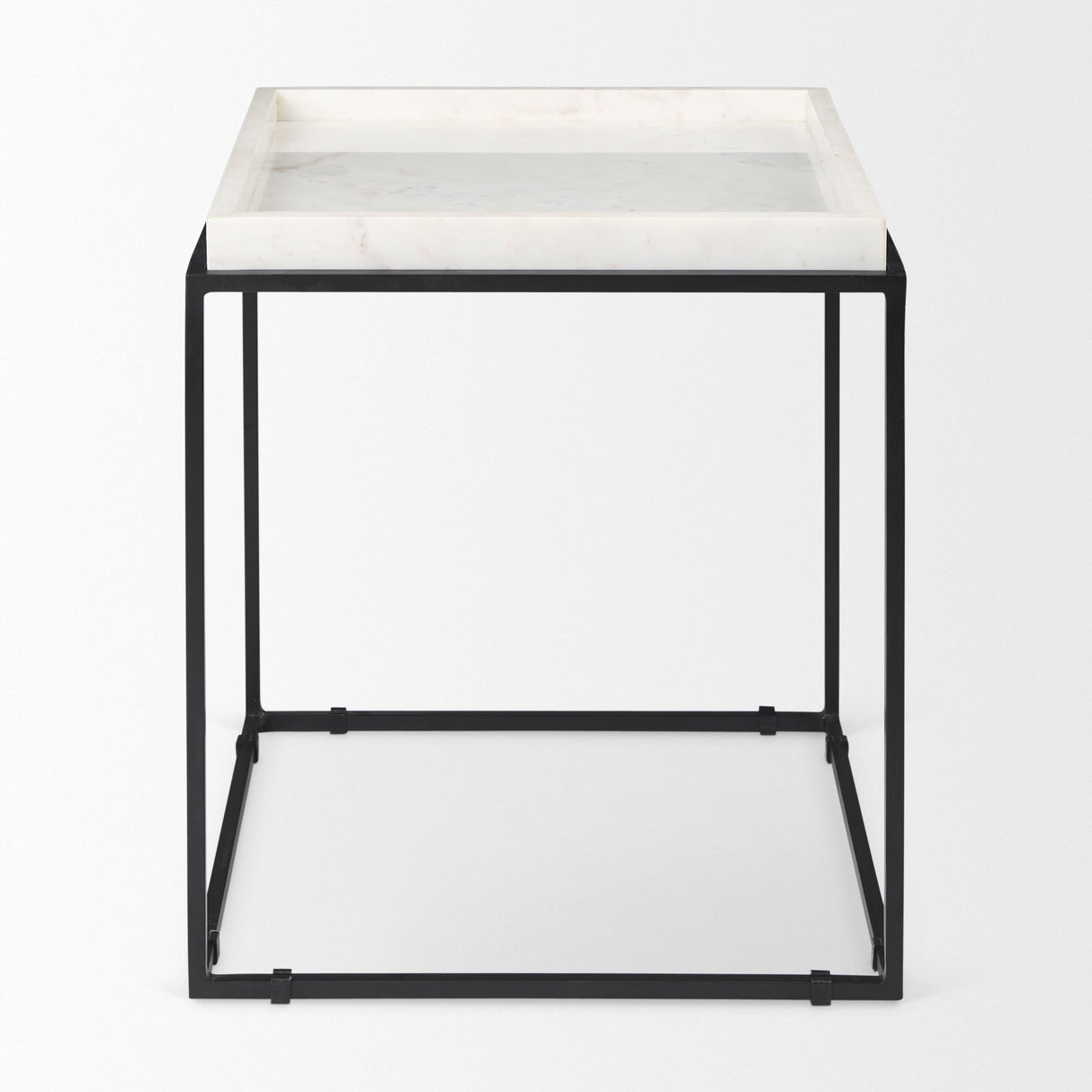 Nathan II Square Top White Marble and Black Metal End/Side Table by Mercana at Eve Furniture