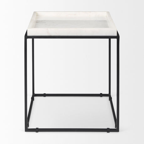 Nathan II Square Top White Marble and Black Metal End/Side Table by Mercana at Eve Furniture