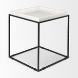 Nathan II Square Top White Marble and Black Metal End/Side Table by Mercana at Eve Furniture