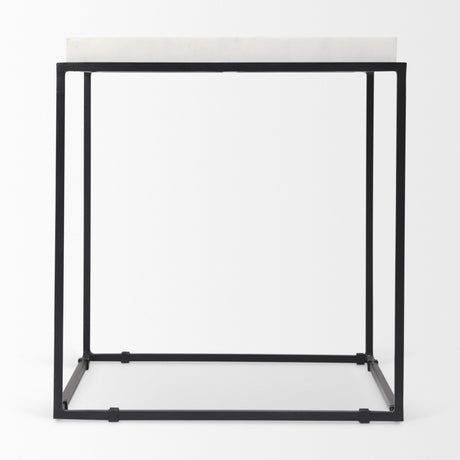 Nathan II Square Top White Marble and Black Metal End/Side Table by Mercana at Eve Furniture