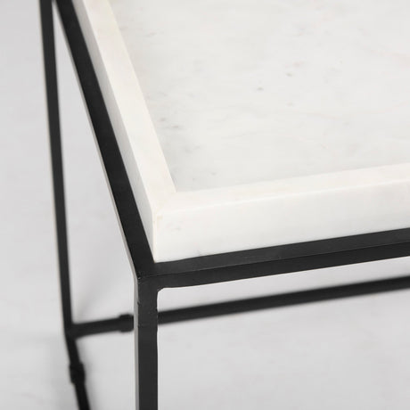 Nathan II Square Top White Marble and Black Metal End/Side Table by Mercana at Eve Furniture