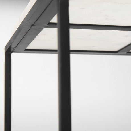 Nathan II Square Top White Marble and Black Metal End/Side Table by Mercana at Eve Furniture