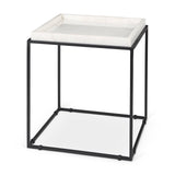 Nathan II Square Top White Marble and Black Metal End/Side Table by Mercana at Eve Furniture