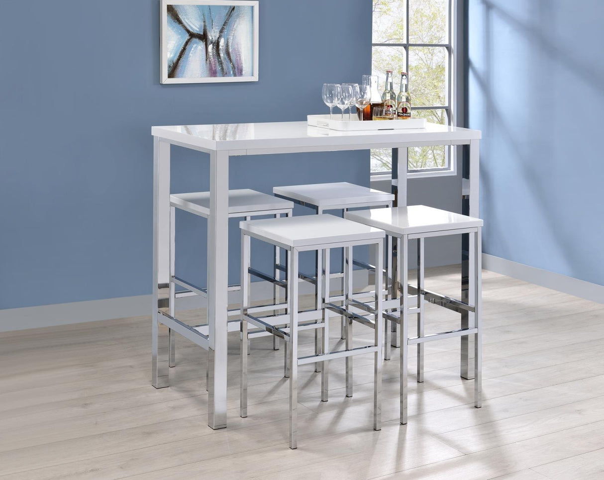 Natividad White High Gloss/Chrome 5-Piece Bar Set by Coaster at Eve Furniture