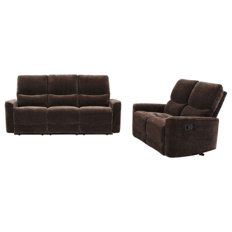 Navarro Dark Brown 2-Piece Upholstered Reclining Sofa Set by Coaster at Eve Furniture