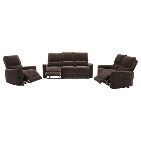 Navarro Dark Brown 3-Piece Upholstered Reclining Sofa Set by Coaster at Eve Furniture