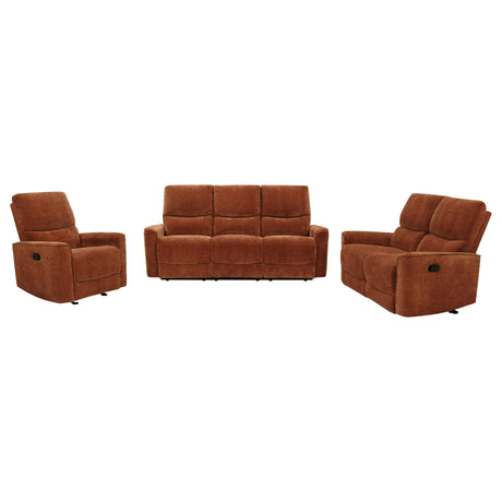 Navarro Orange 3-Piece Upholstered Reclining Living Room Set by Coaster at Eve Furniture