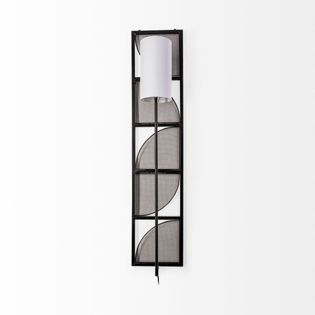 Navin Black Metal Body White Fabric Shade Rectangular Wall Sconce by Mercana at Eve Furniture