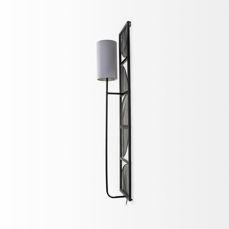 Navin Black Metal Body White Fabric Shade Rectangular Wall Sconce by Mercana at Eve Furniture