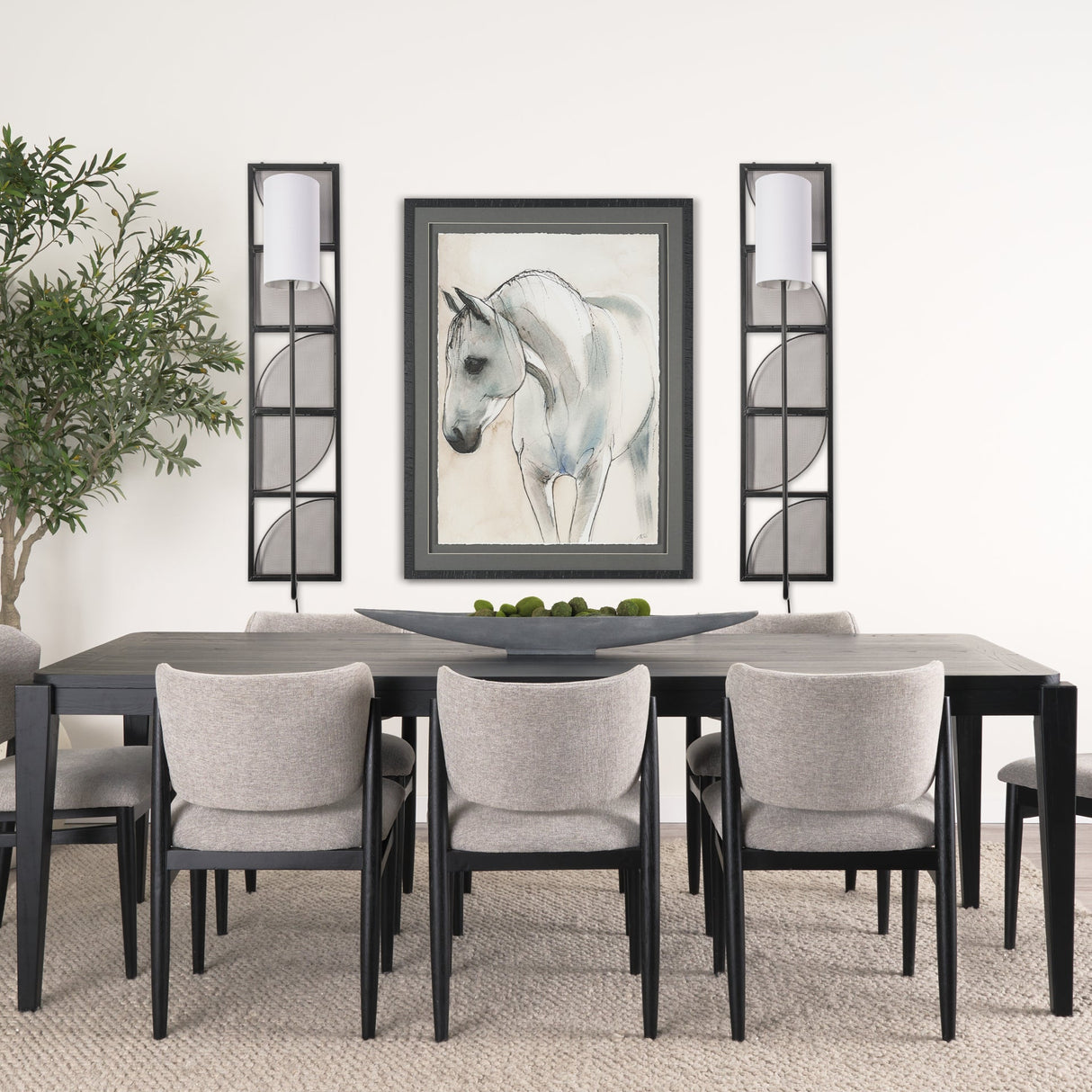 Navin Black Metal Body White Fabric Shade Rectangular Wall Sconce by Mercana at Eve Furniture