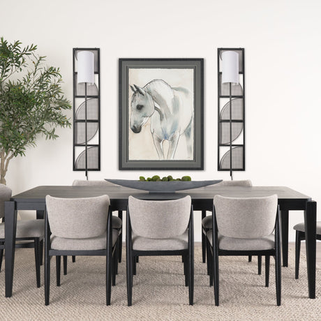 Navin Black Metal Body White Fabric Shade Rectangular Wall Sconce by Mercana at Eve Furniture