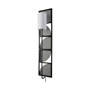 Navin Black Metal Body White Fabric Shade Rectangular Wall Sconce by Mercana at Eve Furniture