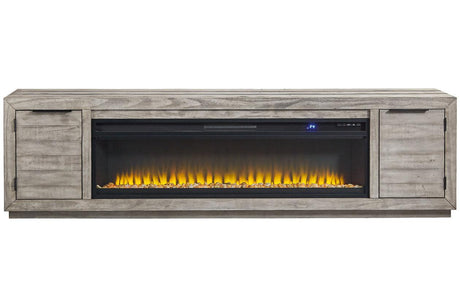 Naydell Gray 92" TV Stand with Electric Fireplace by Ashley at Eve Furniture