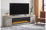 Naydell Gray 92" TV Stand with Electric Fireplace by Ashley at Eve Furniture