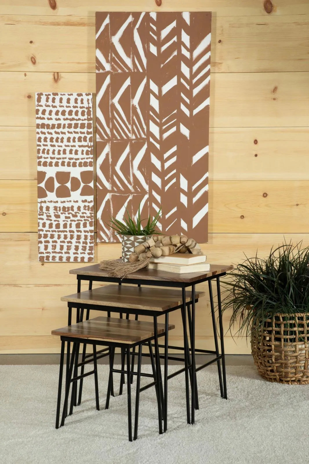 Nayeli Natural and Black 3-Piece Nesting Table with Hairpin Legs by Coaster at Eve Furniture