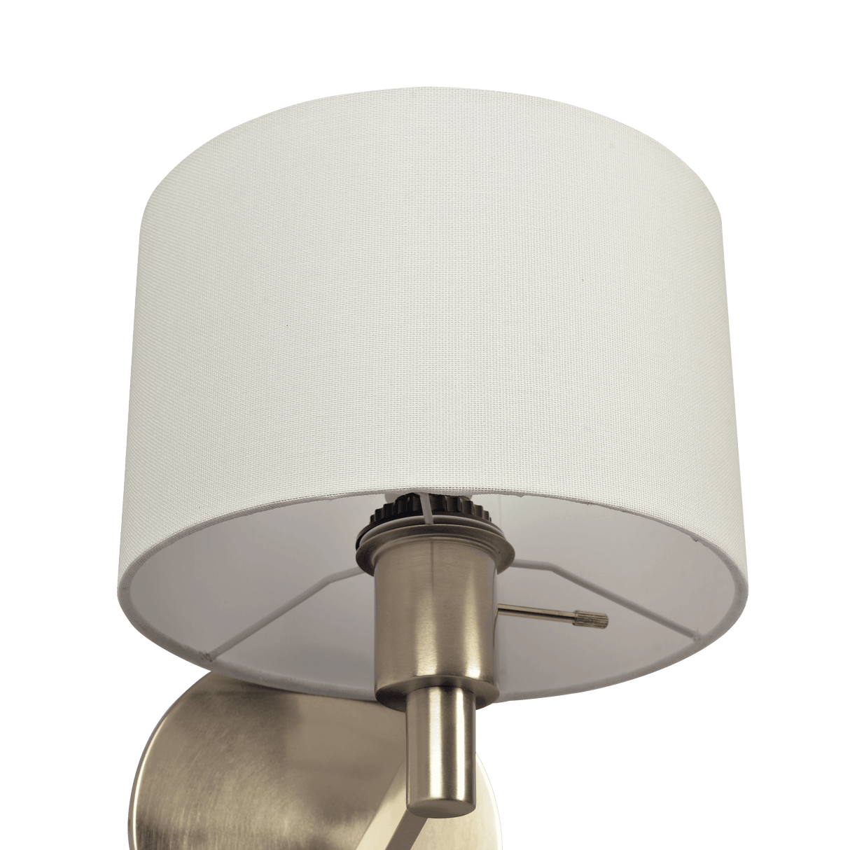 Nebula Brushed Nickel Base Wall Lamp with Rotary Switch White Fabric Shade by Ashcroft Imports at Eve Furniture