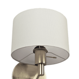 Nebula Brushed Nickel Base Wall Lamp with Rotary Switch White Fabric Shade by Ashcroft Imports at Eve Furniture