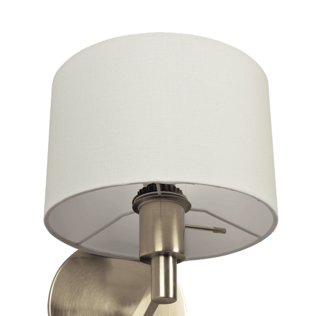 Nebula Brushed Nickel Base Wall Lamp with Rotary Switch White Fabric Shade by Ashcroft Imports at Eve Furniture