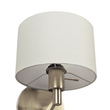 Nebula Brushed Nickel Base Wall Lamp with Rotary Switch White Fabric Shade by Ashcroft Furniture at Eve Furniture