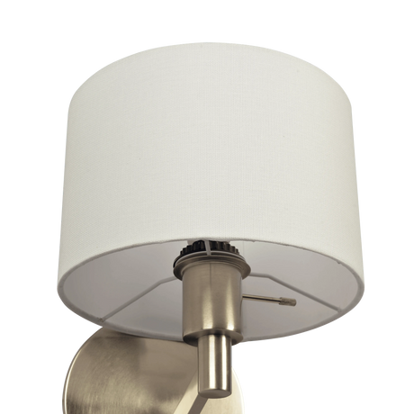 Nebula Brushed Nickel Base Wall Lamp with Rotary Switch White Fabric Shade by Ashcroft Furniture at Eve Furniture