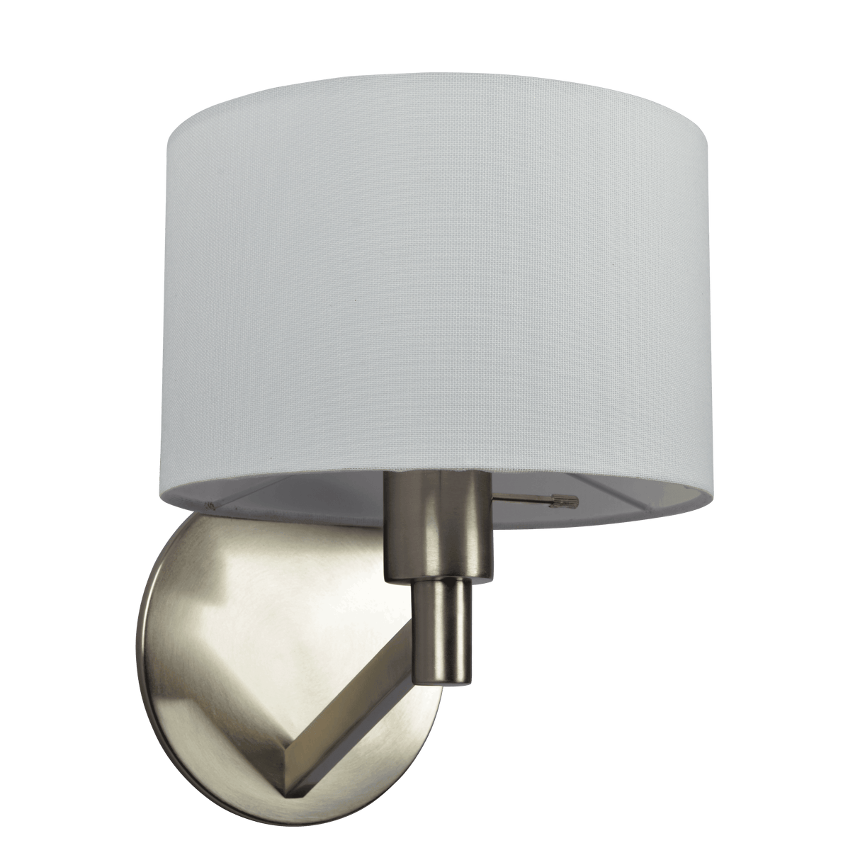 Nebula Brushed Nickel Base Wall Lamp with Rotary Switch White Fabric Shade by Ashcroft Imports at Eve Furniture