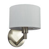 Nebula Brushed Nickel Base Wall Lamp with Rotary Switch White Fabric Shade by Ashcroft Furniture at Eve Furniture