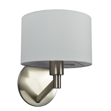 Nebula Brushed Nickel Base Wall Lamp with Rotary Switch White Fabric Shade by Ashcroft Furniture at Eve Furniture