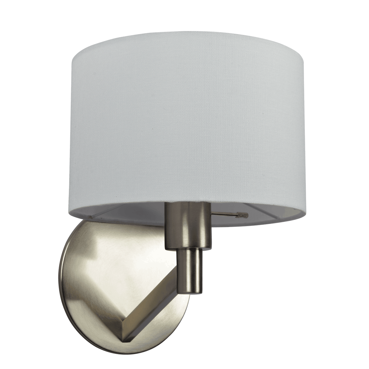 Nebula Brushed Nickel Base Wall Lamp with Rotary Switch White Fabric Shade