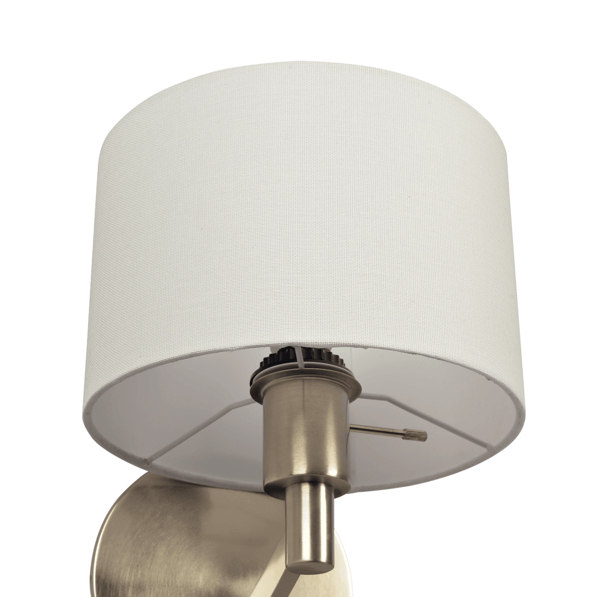 Nebula Brushed Nickel Base Wall Lamp with Rotary Switch White Fabric Shade