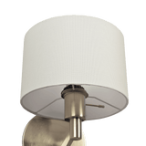 Nebula Brushed Nickel Base Wall Lamp with Rotary Switch White Fabric Shade