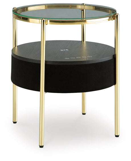 Nedman Black/Gold Finish Accent Table with Speaker by Ashley at Eve Furniture