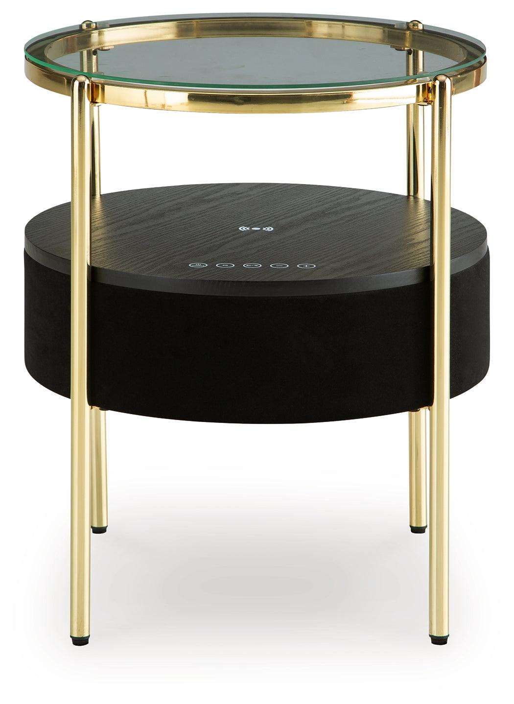 Nedman Black/Gold Finish Accent Table with Speaker by Ashley at Eve Furniture