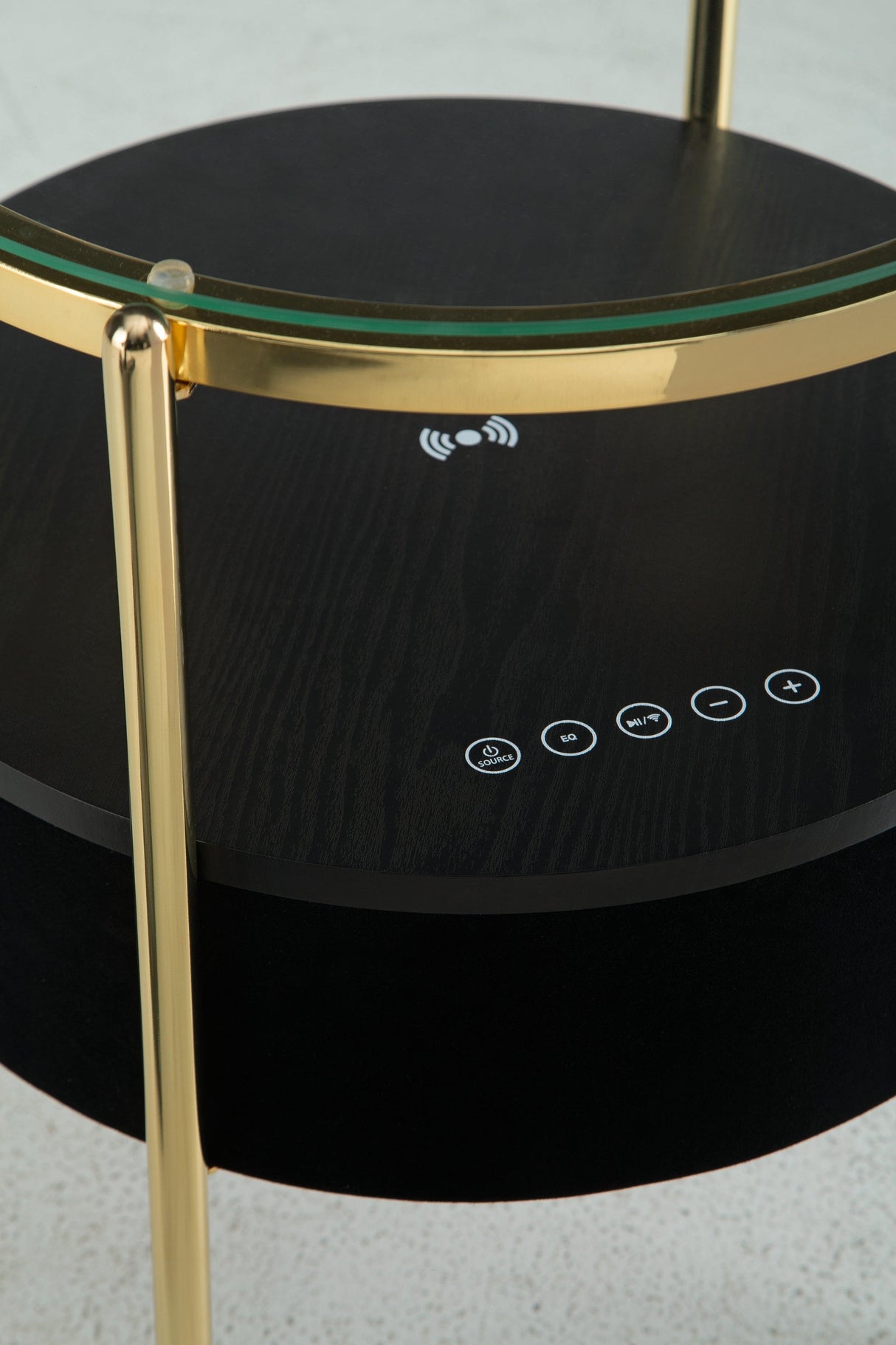 Nedman Black/Gold Finish Accent Table with Speaker by Ashley at Eve Furniture