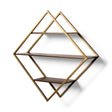 Neil I Diamond Shape Wall Mounted Brass Frame w Three Wood Wall Shelves by Mercana at Eve Furniture
