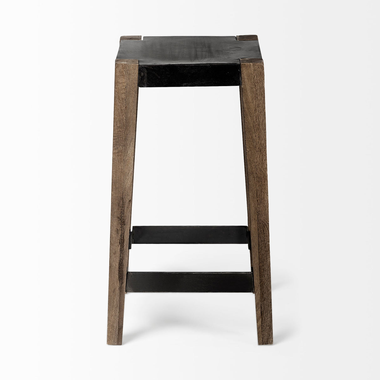 Nell 26" Seat Height Black Metal Seat & Foot Rest With Brown Wood Legs Stool by Mercana at Eve Furniture