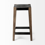 Nell 26" Seat Height Black Metal Seat & Foot Rest With Brown Wood Legs Stool by Mercana at Eve Furniture