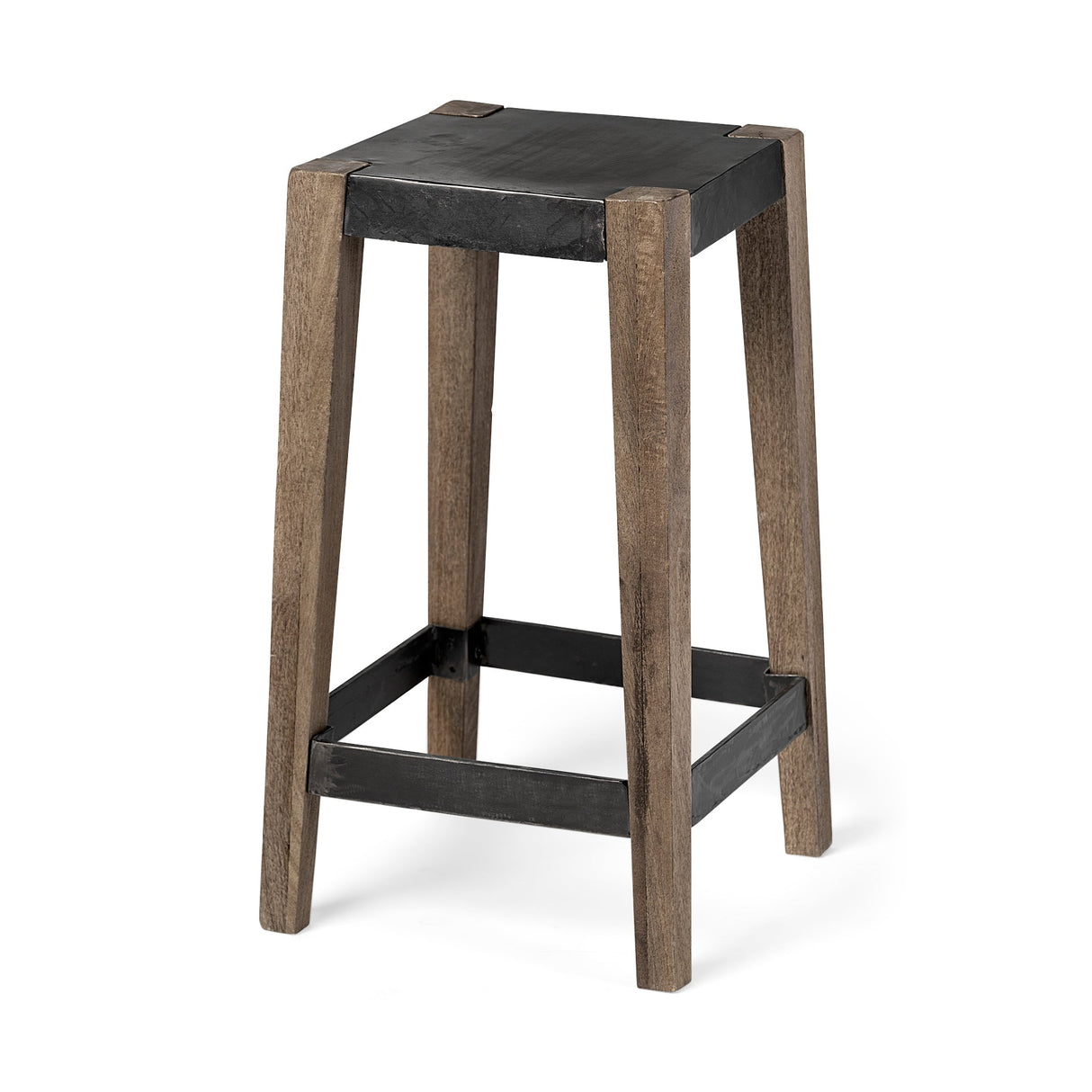 Nell 26" Seat Height Black Metal Seat & Foot Rest With Brown Wood Legs Stool by Mercana at Eve Furniture