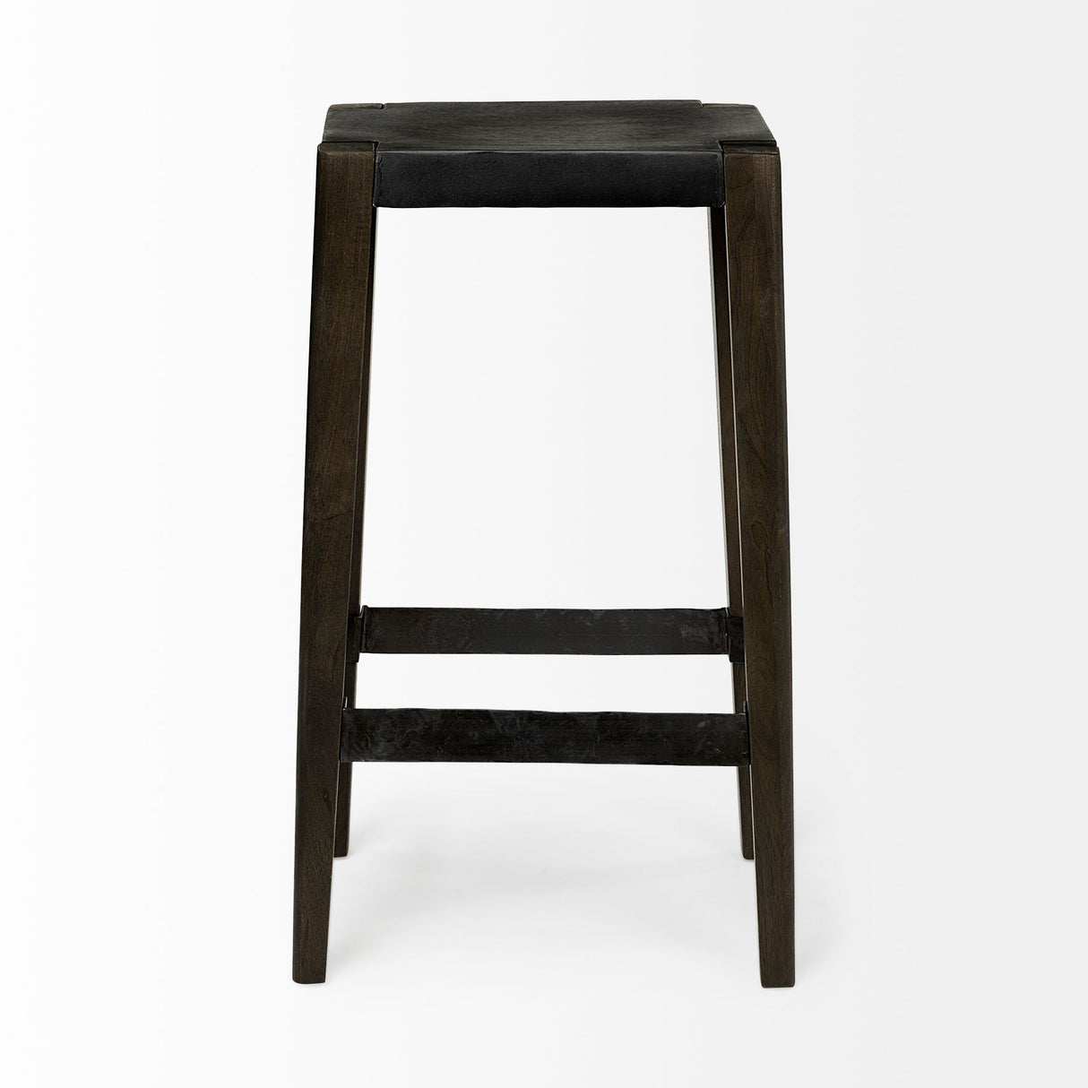 Nell Black Metal Seat & Foot Rest With Black Wood Legs Stool by Mercana at Eve Furniture