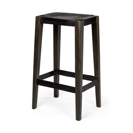 Nell Black Metal Seat & Foot Rest With Black Wood Legs Stool by Mercana at Eve Furniture