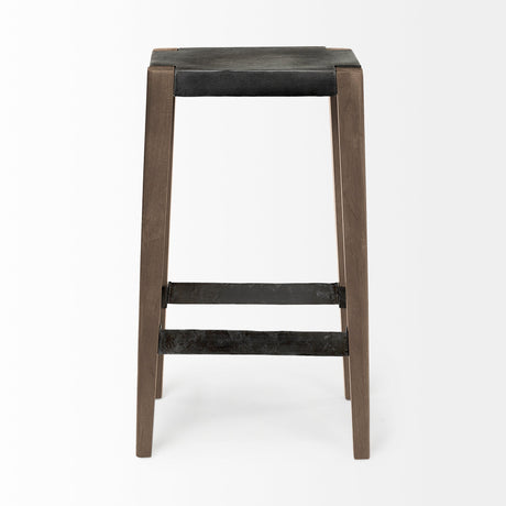 Nell Black Metal Seat & Foot Rest With Brown Wood Legs Stool by Mercana at Eve Furniture