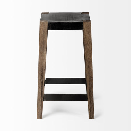 Nell Black Metal Seat & Foot Rest With Brown Wood Legs Stool by Mercana at Eve Furniture