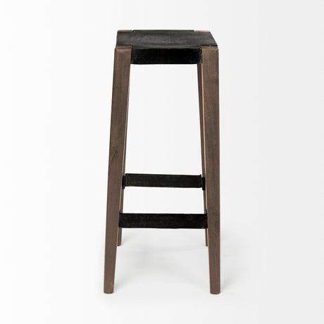 Nell Black Metal Seat & Foot Rest With Brown Wood Legs Stool by Mercana at Eve Furniture