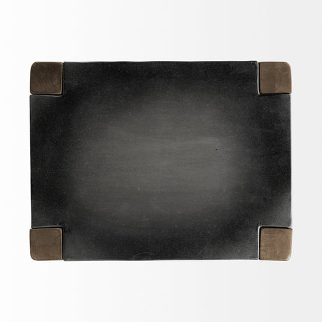Nell Black Metal Seat & Foot Rest With Brown Wood Legs Stool by Mercana at Eve Furniture