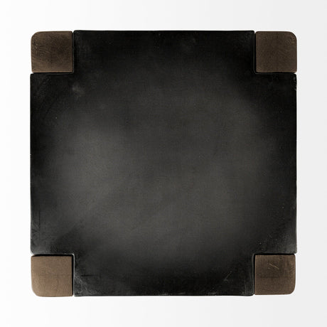 Nell Black Metal Seat & Foot Rest With Brown Wood Legs Stool by Mercana at Eve Furniture