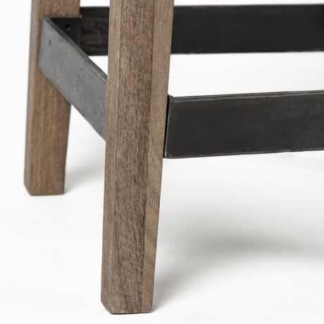 Nell Black Metal Seat & Foot Rest With Brown Wood Legs Stool by Mercana at Eve Furniture